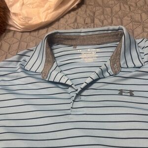 Under Armour Men's Light Blue Polo with Black Stripes